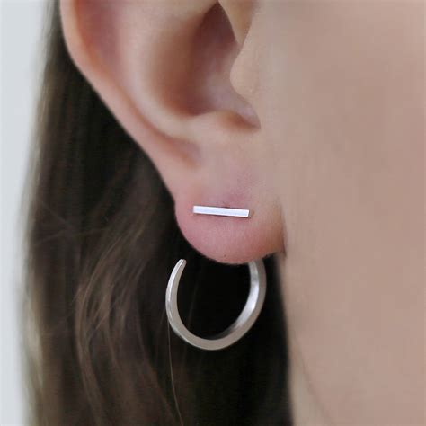 Bar And Hoop Silver Ear Jacket Earrings By Otis Jaxon