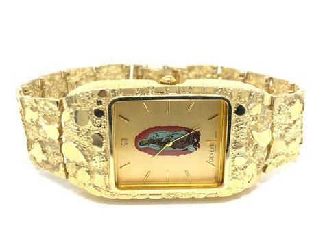 10k Yellow Gold Nugget Watch Link Geneve Guadalupe Diamond Watch 7 75 45 Grams Ebay
