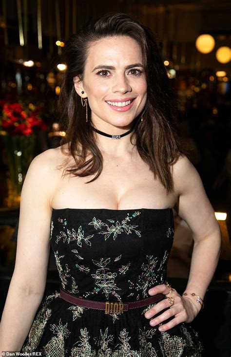 Hayley Atwell Puts On A Busty Display In A Black Embroidered Midi Dress