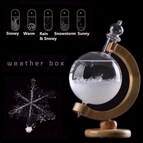 Weather Forecast Storm Glass Bottle Wooden Base Crystal Water Christmas