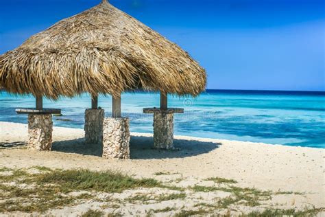 Beach With Palapa On Aruba Island In The Caribbean Sea Dutch Antilles