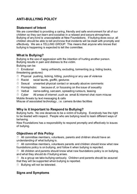 anti bullying and harassment policy template get what you need for free