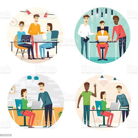 Business Cartoon Characters People Talking And Working At