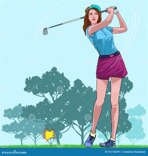 Beautiful Women Playing Golf On Vacation Illustration Vector On Pop Art