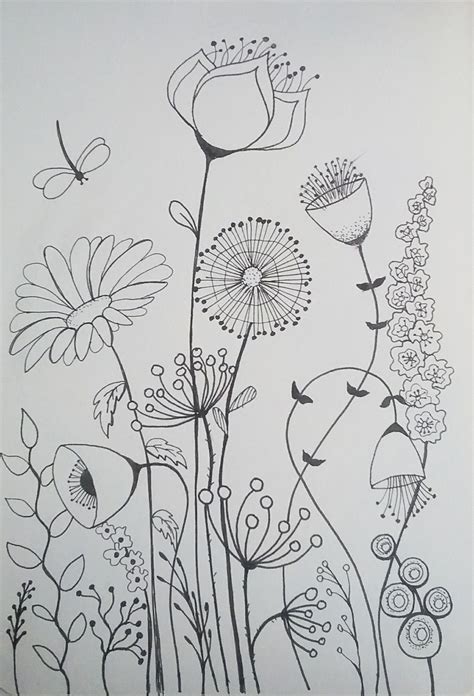 Doodle Drawings Line Art Drawings Easy Drawings Flower Line Drawings