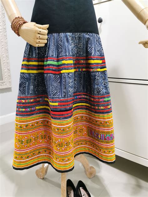 hmong-vintage-tribal-skirt,-handmade-with-handwoven-textile-beautifully-decorated-tribal
