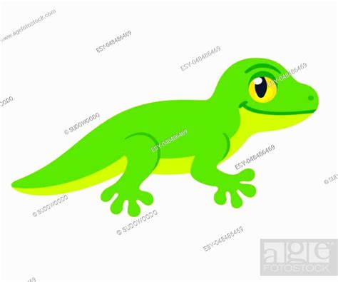 Cute Cartoon Lizard Character Vector Drawing Little Green Smiling