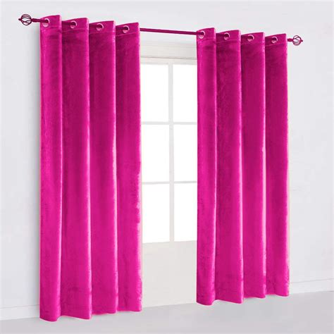 Pair Of Fuschia Hot Pink Velvet Grommet Curtains 2pc Eyelet Etsy