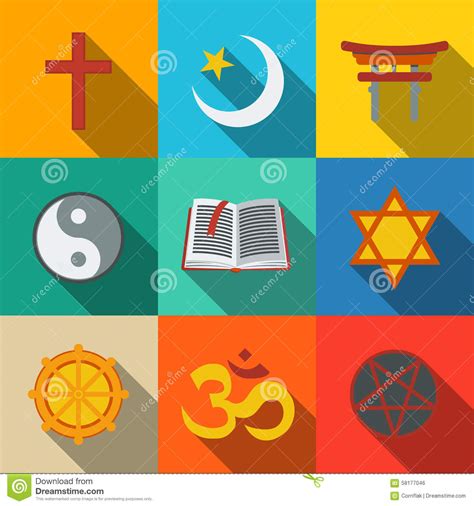 World Religion Symbols Flat Set Christian Stock Vector