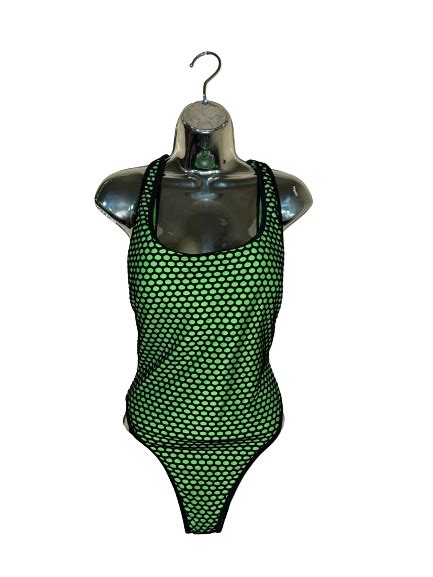 Neon Green One Piece Swimsuit With Black Overlay L Sheque