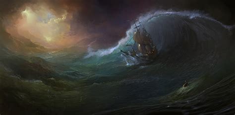 Hd Wallpaper Pirate Ship Sailing Painting Sea Wave Storm People