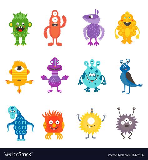 Cartoon Cute Color Monsters Aliens Set Royalty Free Vector