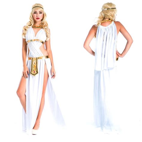 Greek Goddess Costumes Women Sexy Deep V Neck Short Sleeve Split Lace