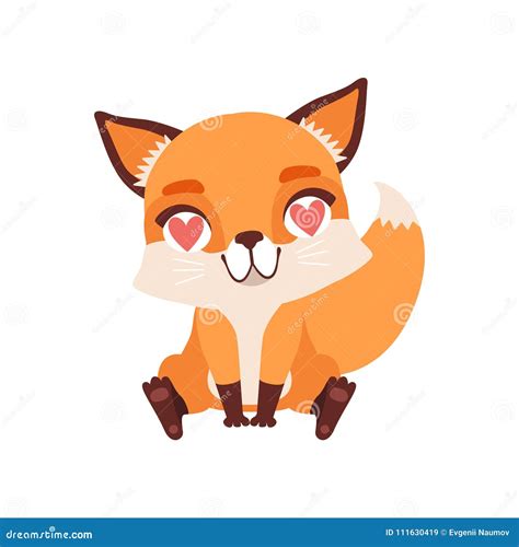 Cute Fox Character In Love With Hearts In Its Eyes Funny Forest Animal