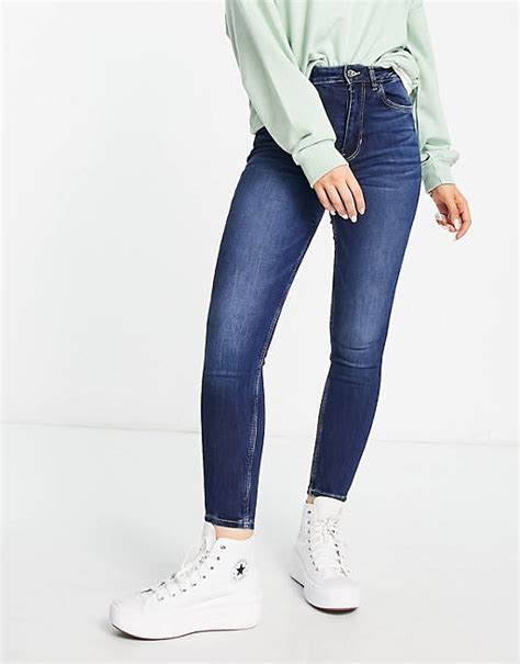 Pimkie Ultra Skinny Jeans Met Hoge Taille In Donkerblauw Asos