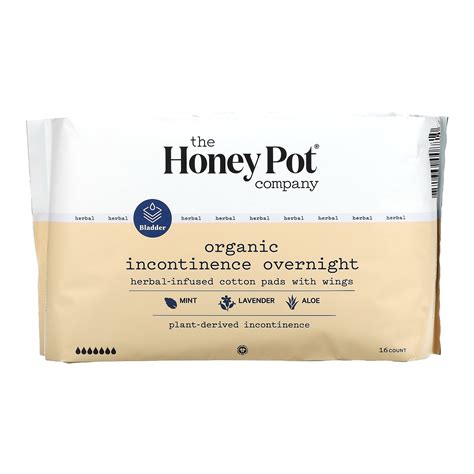 The Honey Pot Company Herbal Infused Cotton Pads With Wings Organic Incontinence Overnight