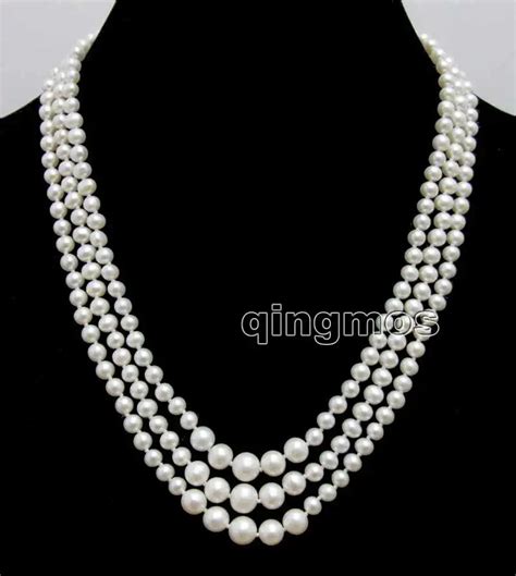 3 Strands 5 7mm Aa White Round High Quality Natural Freshwater Pearl 17