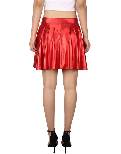 Hde Plus Size Shiny Liquid Skater Skirt Flared Metallic Wet Look