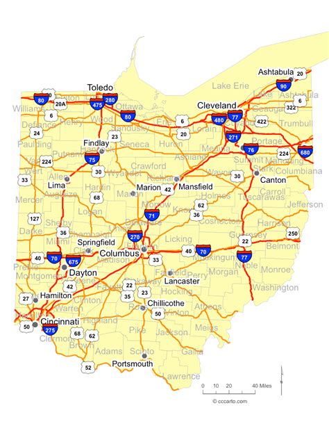 Large Detailed Roads And Highways Map Of Ohio State With All Cities