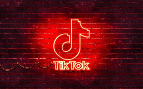 Download Wallpapers Tiktok Red Logo 4k Red Brickwall