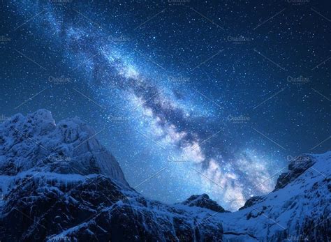 Milky Way Above Snowy Mountains By Den Belitsky On Creativemarket