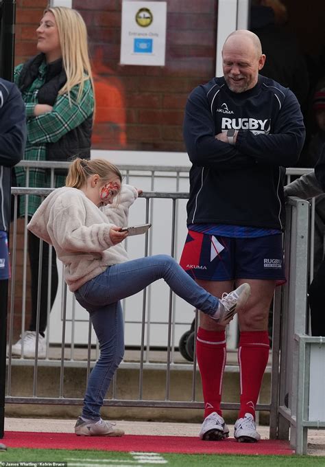 Mia Tindall Eight Playfully Kicks Her Dad Mike Daily Mail Online