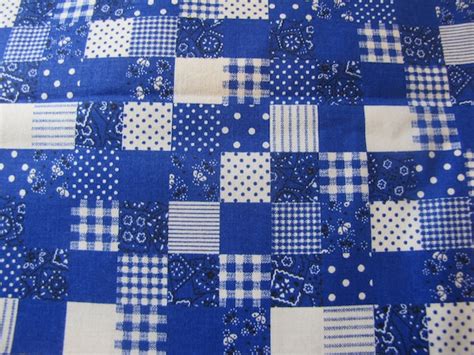 Vintage Blue Calico Patchwork Fabric 60s 70s Fabric By Sundaytown