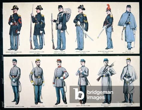 Union And Confederate Army Uniforms Colour Litho By American School