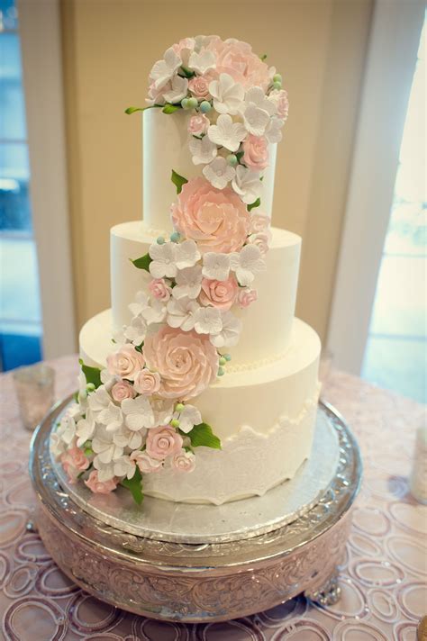 Three Tier Wedding Cake With Cascading Fondant Flowers