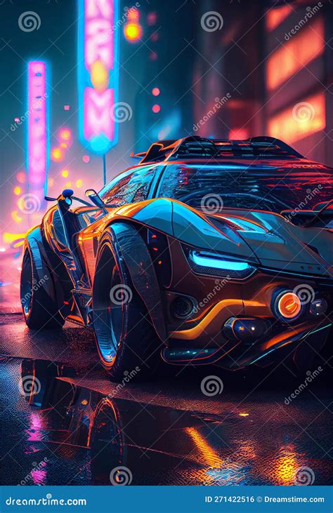 Sports Cyberpunk Futuristic Car On A Neon Cyberpunk Background Night