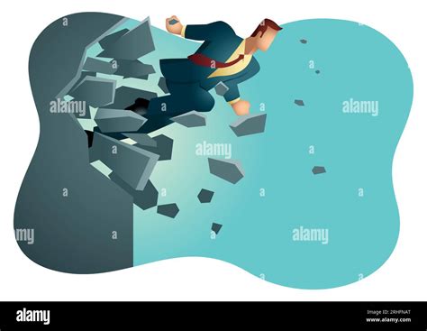 Business Vector Illustration Of A Businessman Breaking The Wall