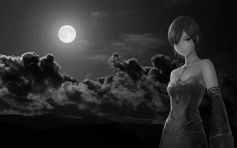 Black And White Video Games Clouds Night Moon Anime Girls