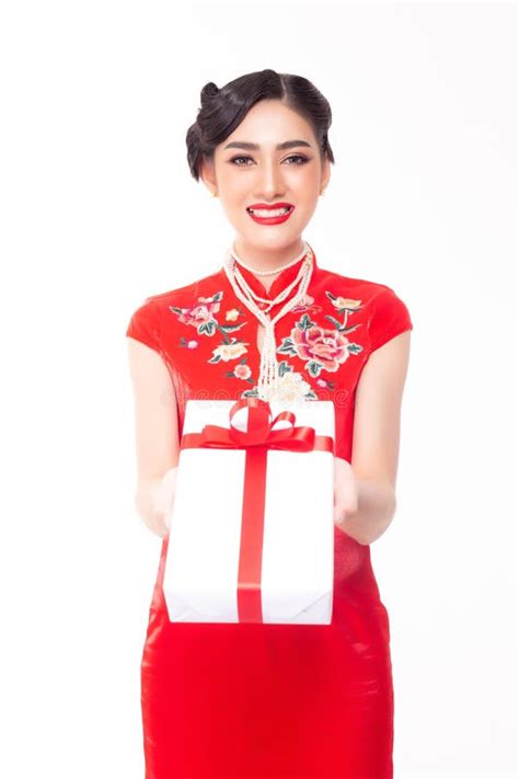 Beautiful Young Chinese Woman Show Red Envelope In Chinese New Year