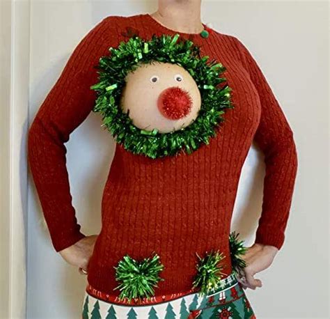 Ugly Christmas Sweater Reindeer Boob Womens Medium