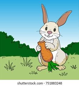 Rabbit Eat Carrots Cartoon Vector Drawn 스톡 벡터 로열티 프리 Shutterstock
