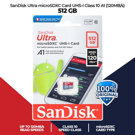 Sandisk Ultra Microsdxc Card Uhs I Class 10 A1 120mbs 512gb