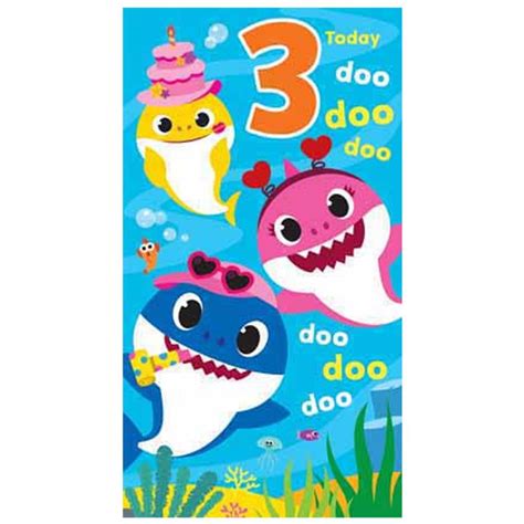 Printed on 5 x 7 premium matte card stock, baby shark birthday invitations are the best way to invite friends and family to join you for your birthday event, with white envelopes included to accommodate your. 3 Today Baby Shark 3rd Birthday Card (BS013) - Character ...