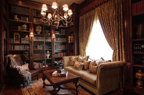 Cozy Elegant Library With Custom Bookcases Victorian Home Office