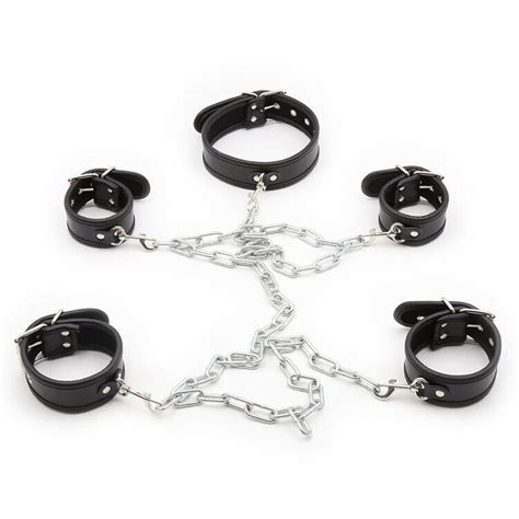 Bdsm Iron Chain Handcuffs Ankle Cuffs Collar Fetish Restraint Bondage