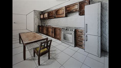How To Draw Two Point Perspective Kitchen With Furniture Desk Chair