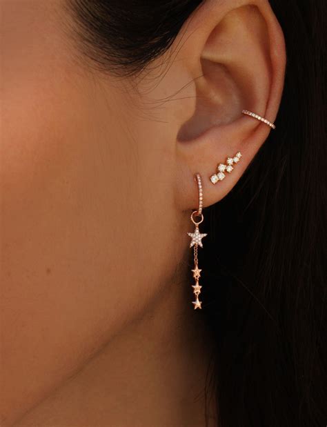 14kt Gold And Diamond Dripping Star Earring Comes As A Pair Can Wear Diamond Hoop Separately