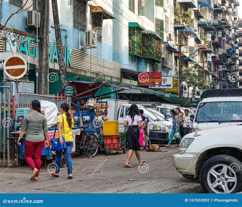 Street Of Yangon Myanmar Editorial Photography Image Of Asian 107653092