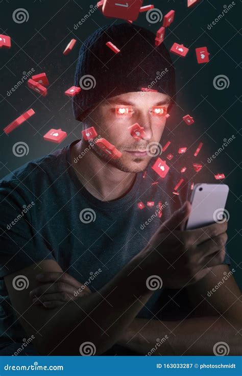 Man Addicted To Social Media Stock Image Image Of Social Online