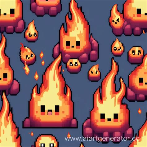 Intense Pixel Art Scene Fiery Slime Invasion In A Computer Game Ai