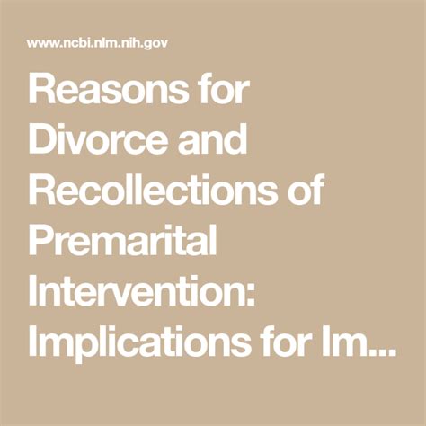 Reasons For Divorce And Recollections Of Premarital Intervention