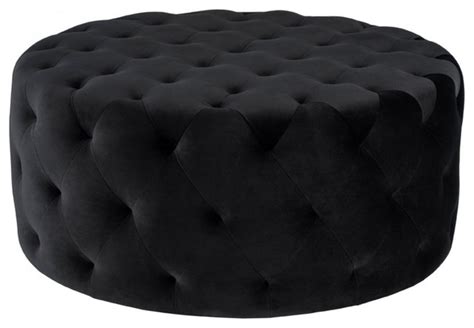 What kind of ottoman is black and white? 38" W Ottoman Round Modern Styling Black Tufted Velour ...