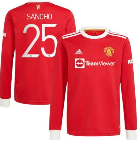 Jadon Sancho 25 Ucl Manchester United 202122 Home Long Sleeve Soccer