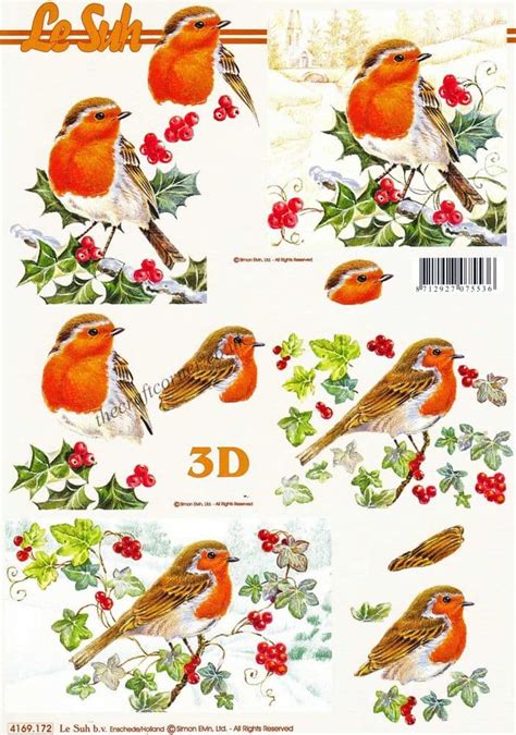 Robins Sitting On Winter Branches Designs 3d Decoupage Sheet From Le Suh