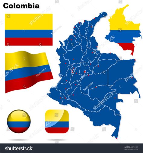 Colombia Vector Set Detailed Country Shape With Region Borders Flags