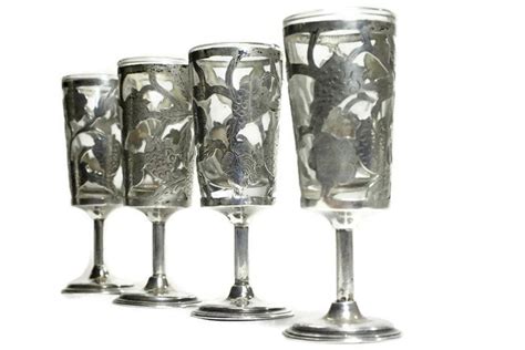 Sterling Overlay On Glass Cordials Set Of Four Pedestal Etsy